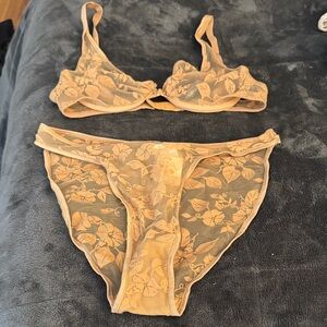 Cosabella Tan Lace Bralette and Panty Set